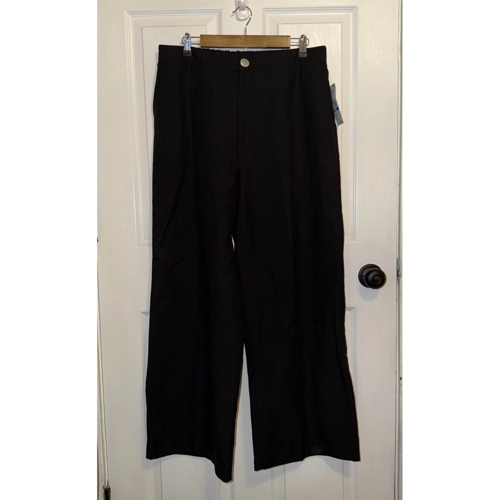 NEW Karen Kane Tropic Sun High Waist Dress Pants Black Size XL USA Wide Leg